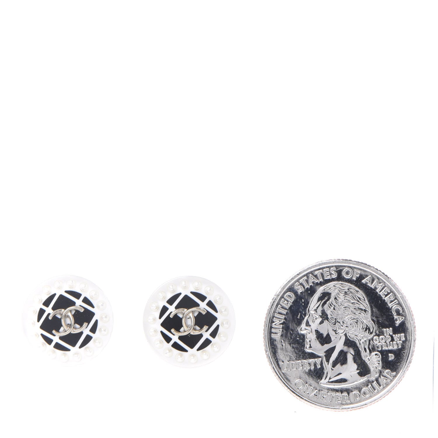 Chanel Resin Pearl CC Earrings White Black 2 of 5