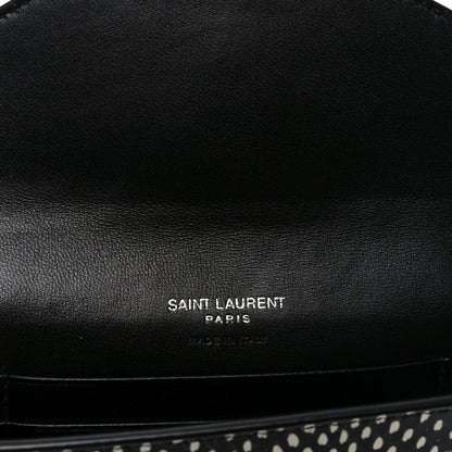 Saint Laurent Calfskin Lambskin Snakeskin Embossed Small Monogram Envelope Wallet Black White 6 of 6
