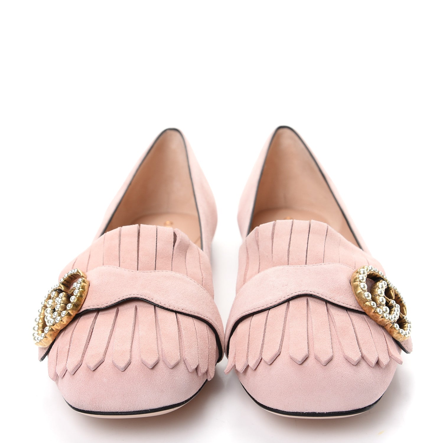 Gucci Kid Scamosciato Pearly GG Marmont Fringe Flats 37 Crystal Pink 2 of 11