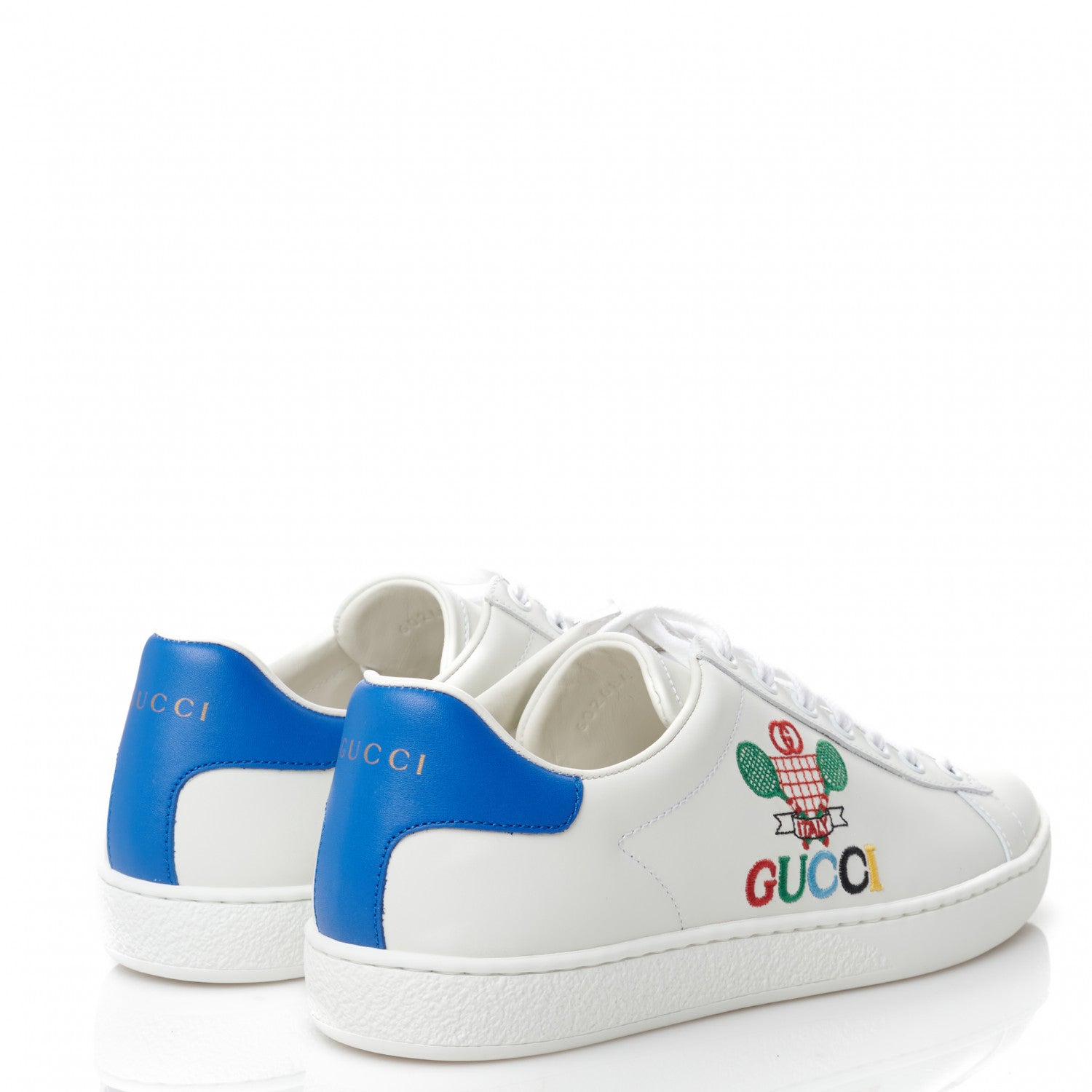 Gucci Calfskin Miro Soft Tennis Embroidered Womens Ace Sneakers 38.5 White Rio Blue 3 of 9
