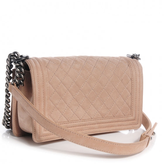 Iridescent Caviar Medium Boy Flap Beige