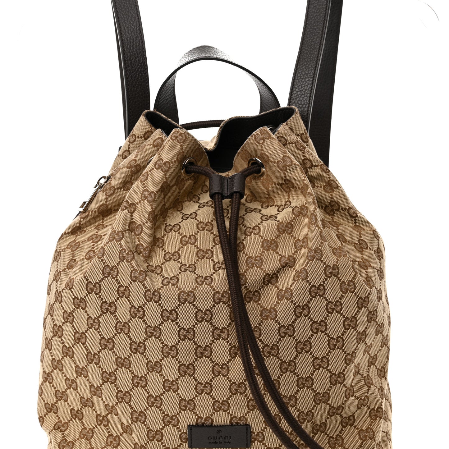 Monogram Dollar Calfskin O Drawstring Backpack Beige Ebony Testa di Moro Dark Chocolate