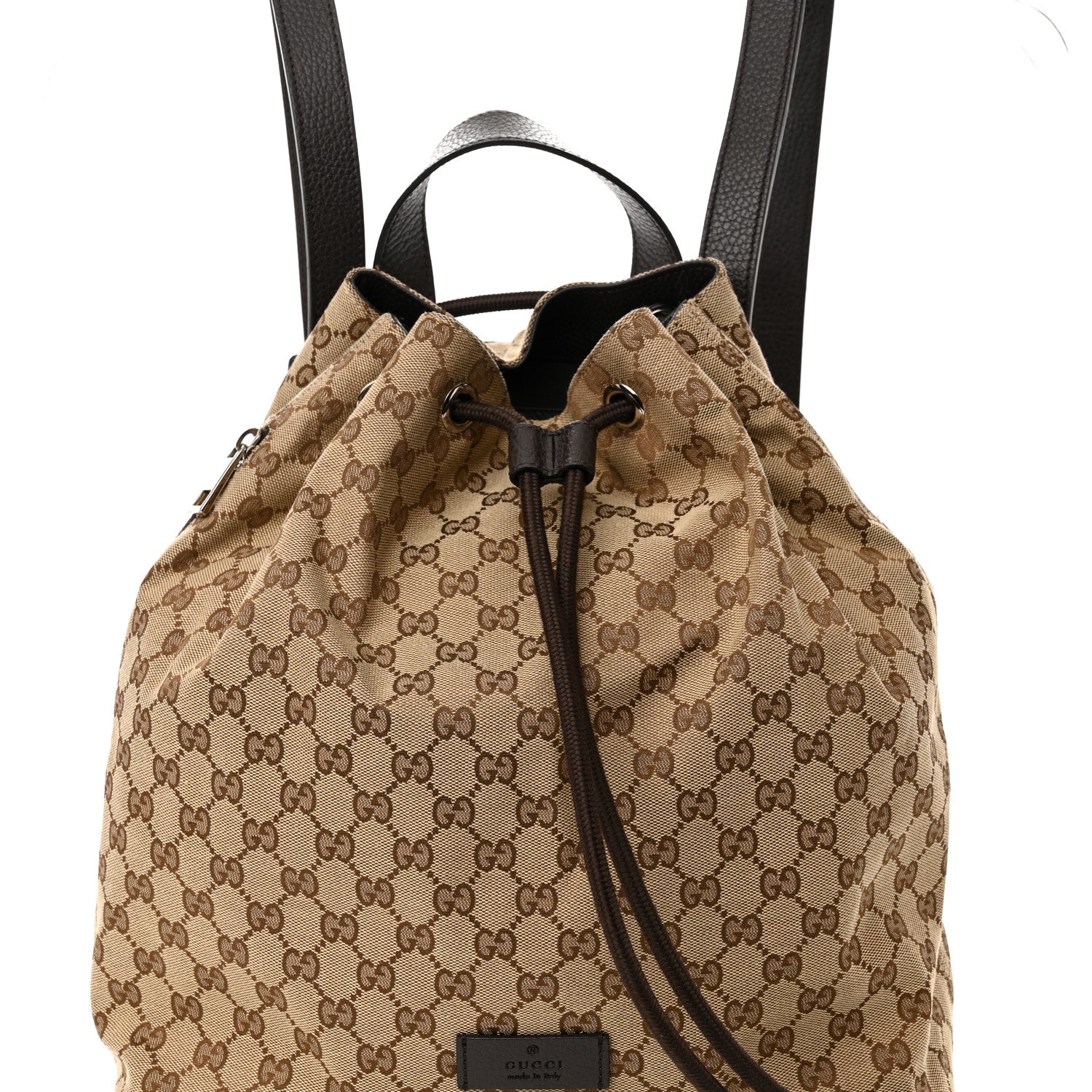 Gucci Monogram Dollar Calfskin O Drawstring Backpack Beige Ebony Testa di Moro Dark Chocolate 8 of 11