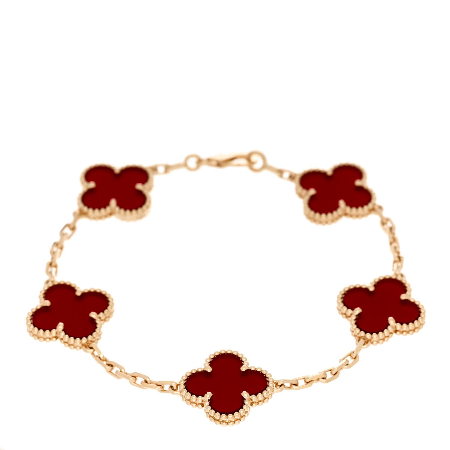 Van Cleef & Arpels 18K Yellow Gold Carnelian 5 Motifs Vintage Alhambra Bracelet 1 of 5