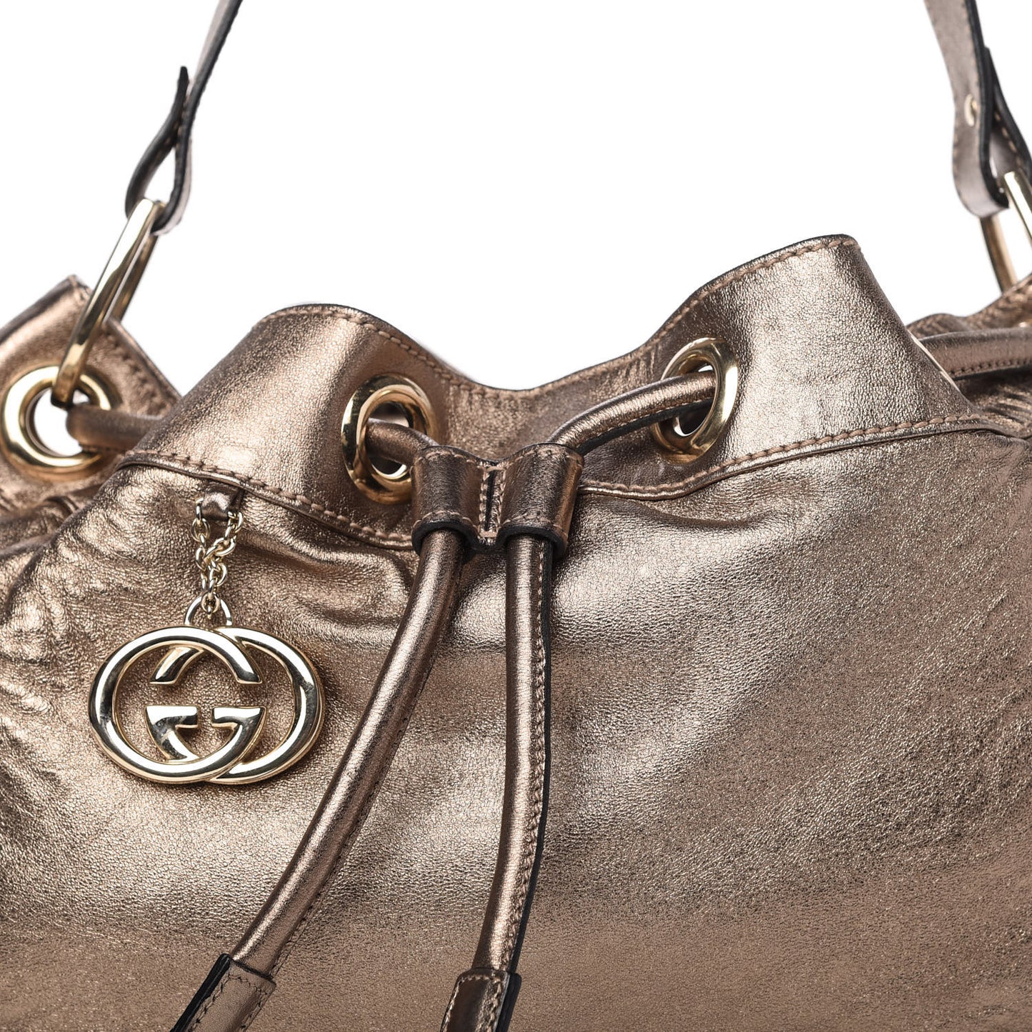 Metallic Calfskin Drawstring Shoulder Bag Gold