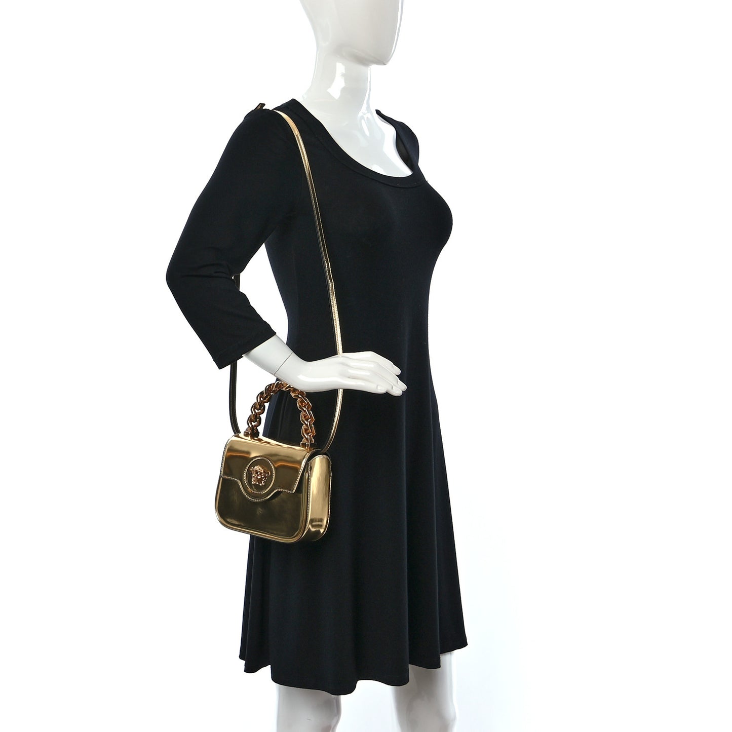 Metallic Calfskin Mini La Medusa Bag Gold