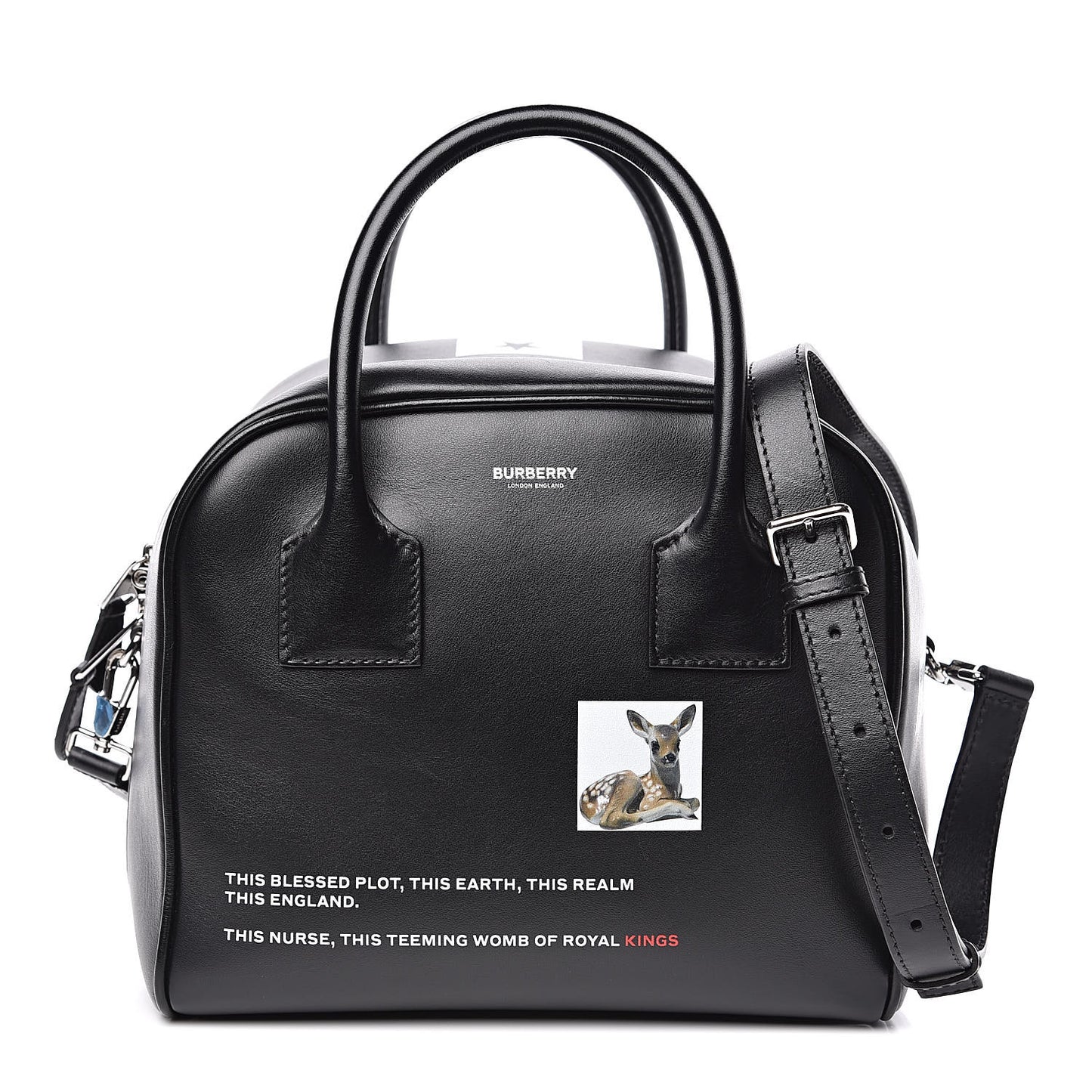 Smooth Calfskin Montage Print Small Cube Bowling Bag Black