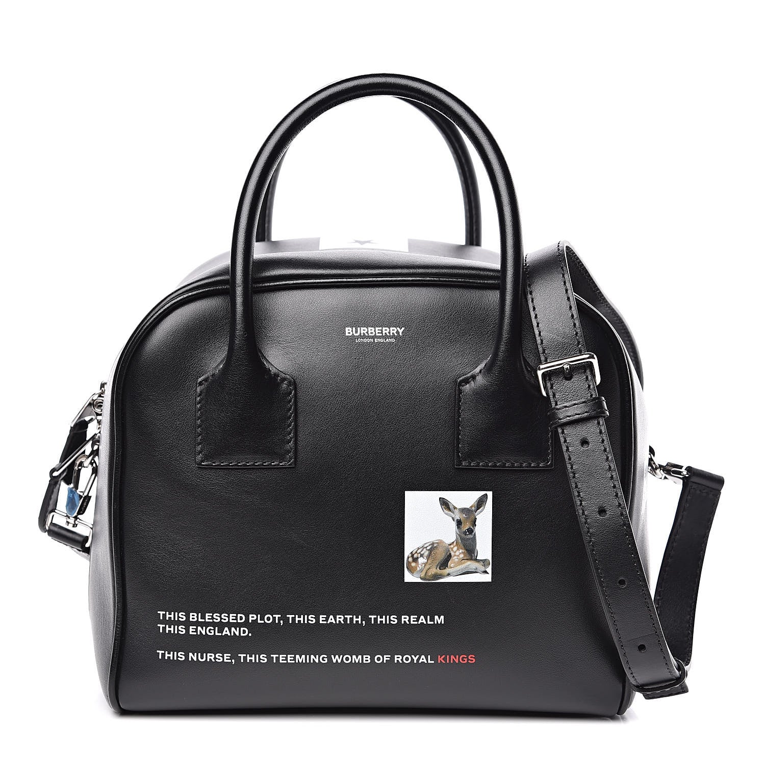 Burberry Smooth Calfskin Montage Print Small Cube Bowling Bag Black 1 of 12