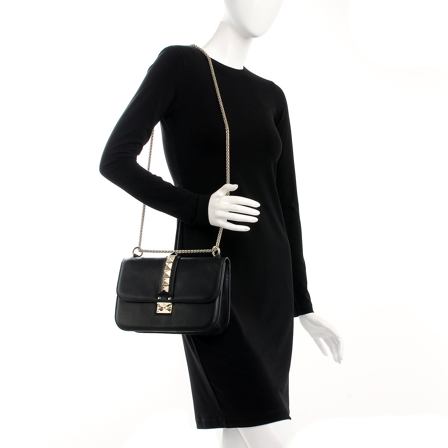 Valentino Garavani Vitello Medium Glam Lock Rockstud Flap Black 2 of 7