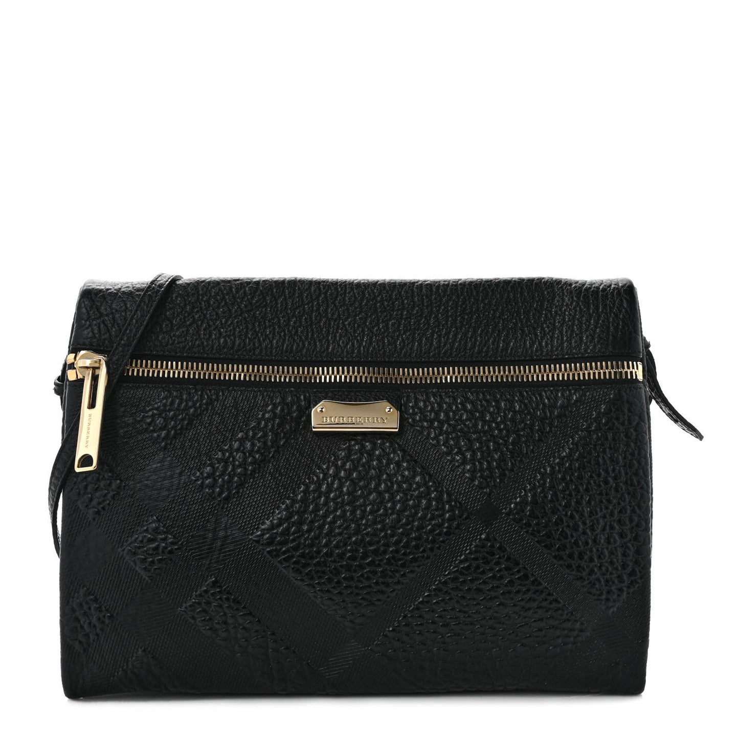 Signature Grain Calfskin Check Embossed Medium Balmoral Clutch Bag Black