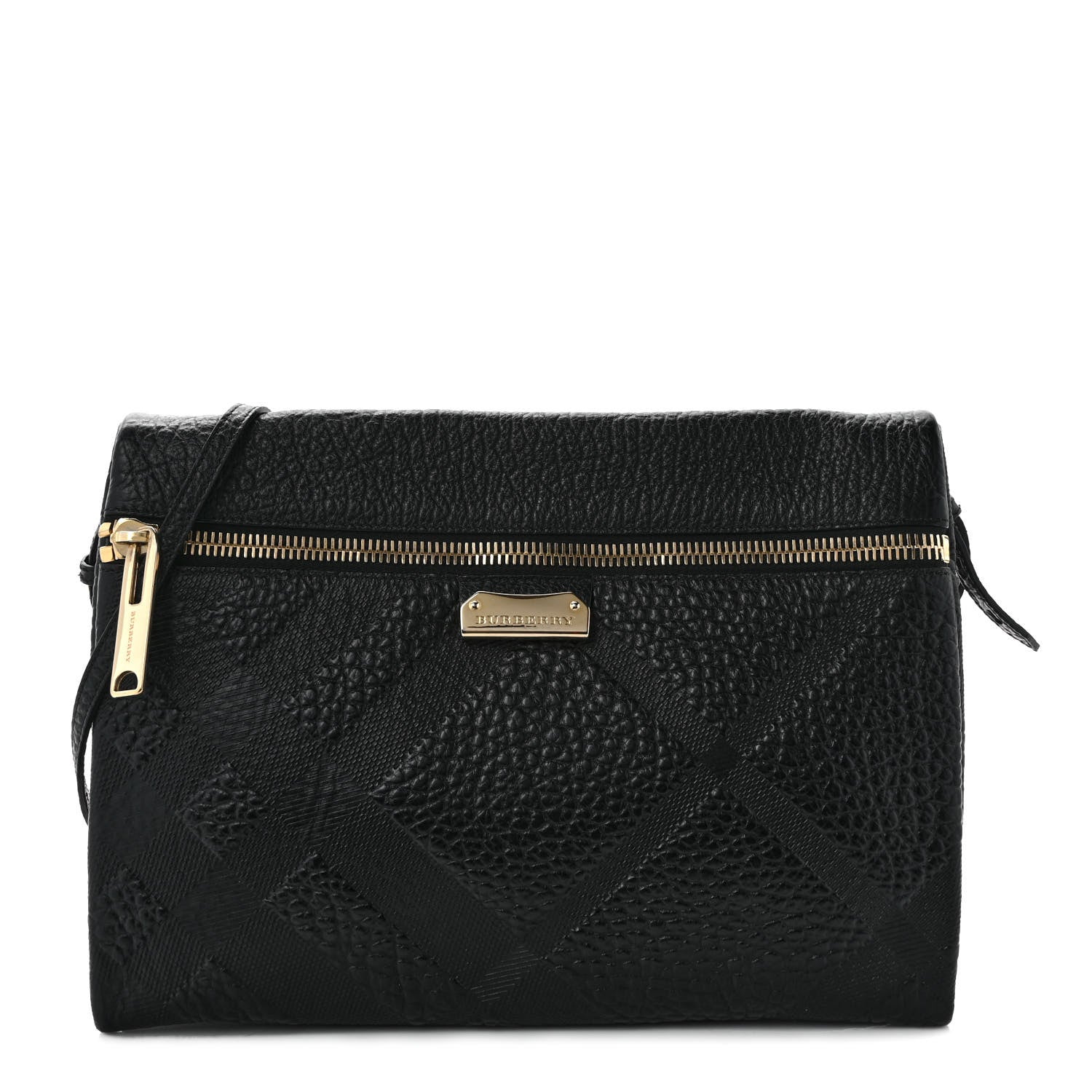 Burberry Signature Grain Calfskin Check Embossed Medium Balmoral Clutch Bag Black 1 of 10