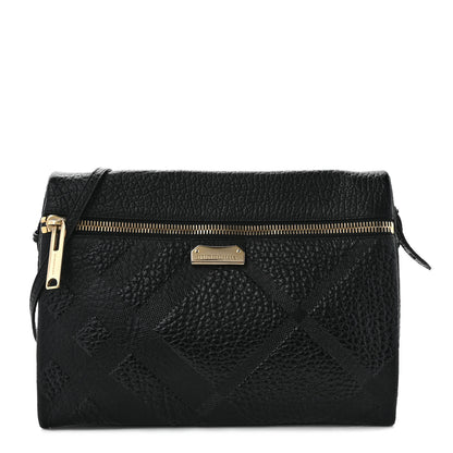 Burberry Signature Grain Calfskin Check Embossed Medium Balmoral Clutch Bag Black 1 of 10