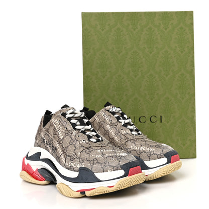 Balenciaga X GUCCI GG Supreme Monogram Allover Logo Womens Triple S Sneakers 38 Beige Ebony Mystic White 8 of 8