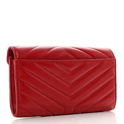 Saint Laurent Lambskin Y Quilted Monogram Large Loulou Flap Wallet Rouge Eros 3 of 9