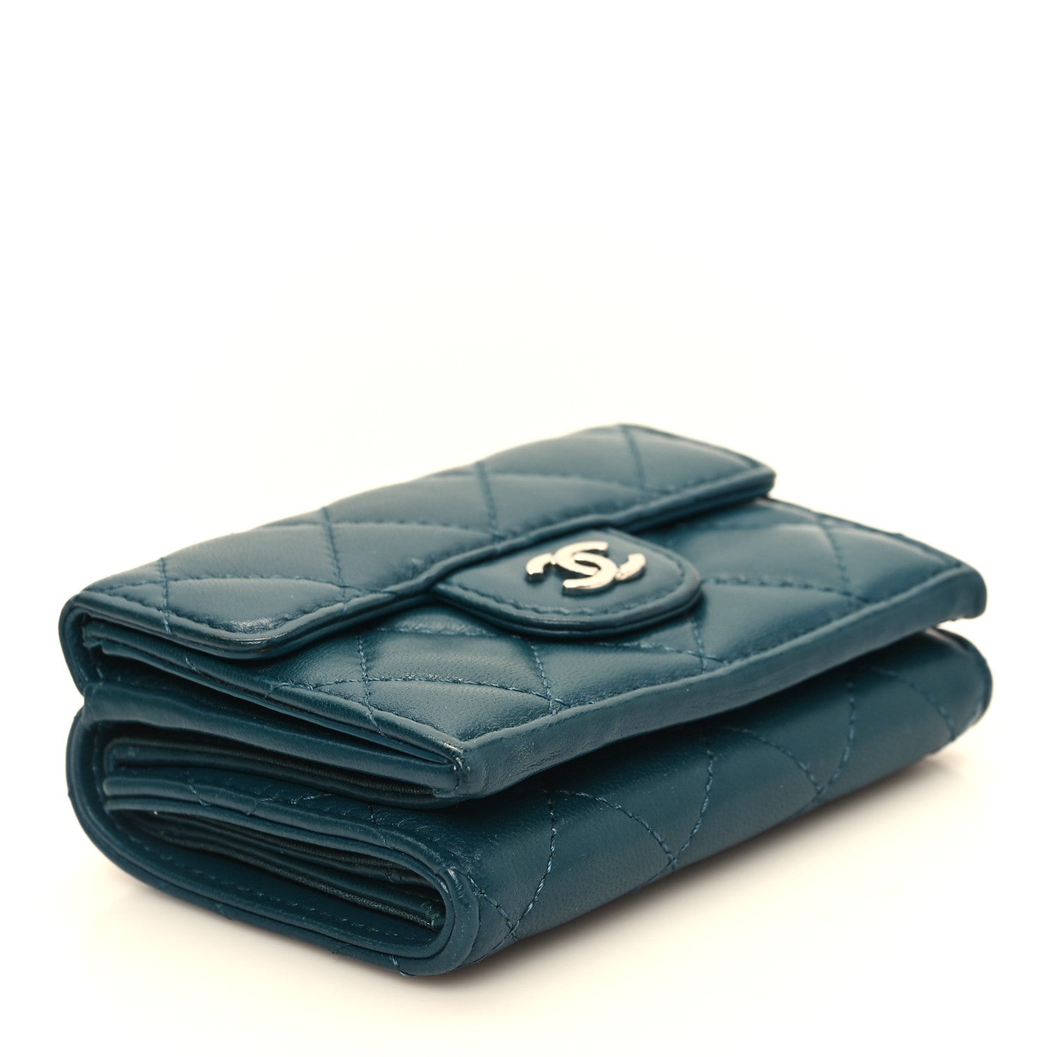 Chanel Lambskin Quilted Tri-Fold Flap Wallet Dark Green 4 of 10