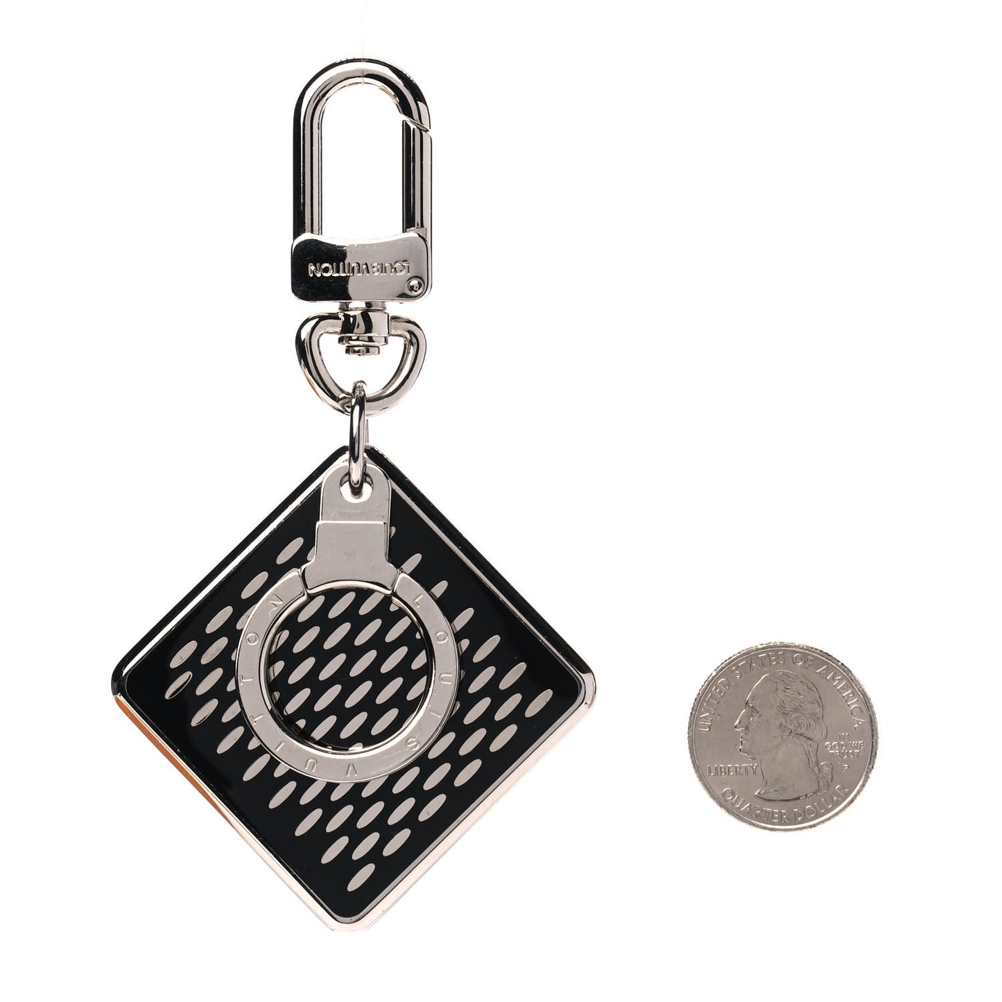 Damier Logo Square Key Holder Black Silver