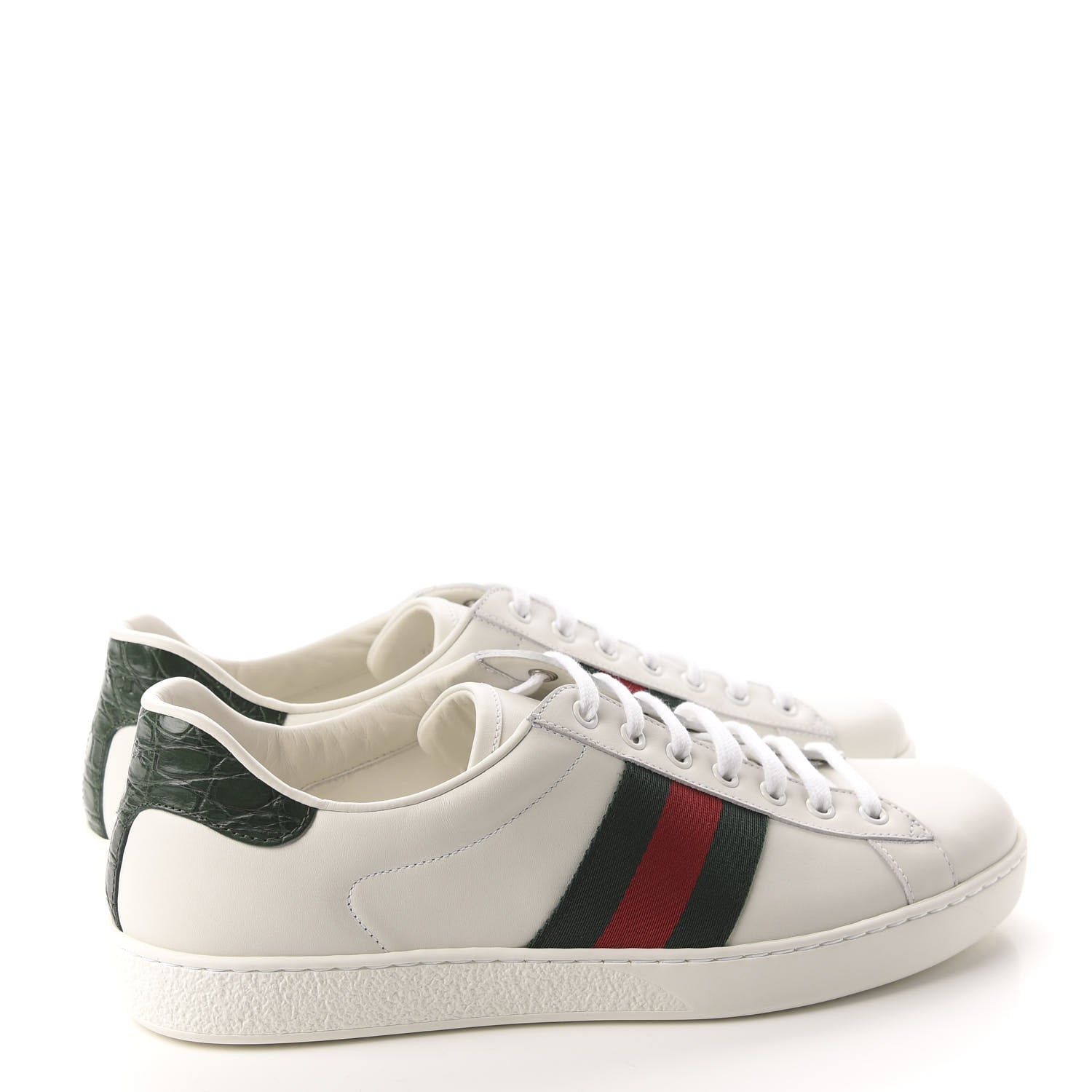 Gucci Calfskin Crocodile Web Mens Ace Sneakers 9 White Green 4 of 10