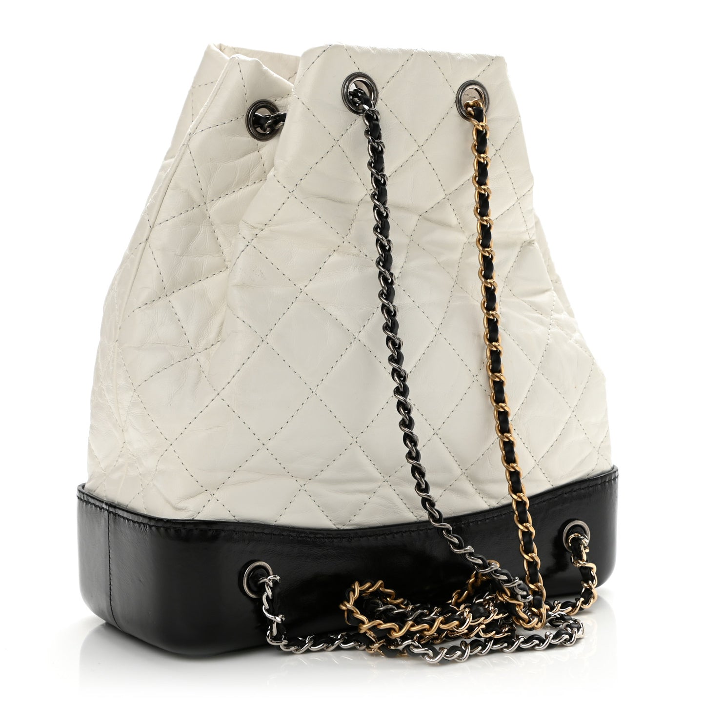Aged Calfskin Quilted Gabrielle Backpack Black White