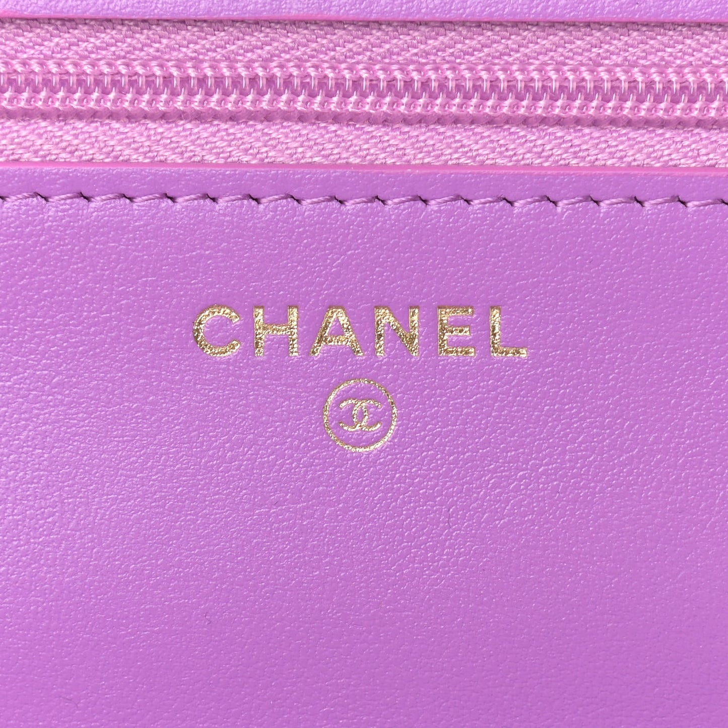 Patent Calfskin Quilted Wallet On Chain WOC Purple