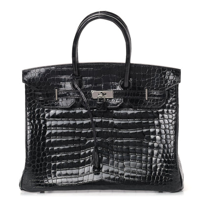 Hermes Shiny Porosus Crocodile Birkin 35 Black 1 of 15