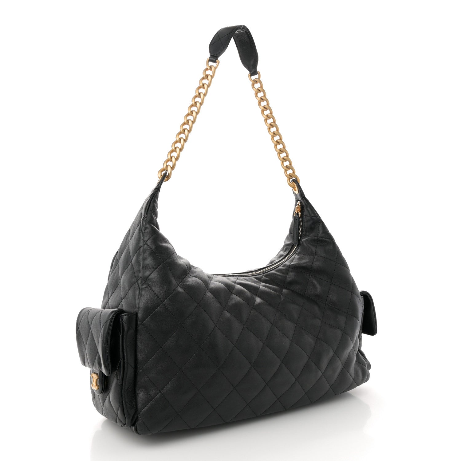 Chanel Shiny Lambskin Quilted Maxi Trendy Pockets Hobo Black 3 of 11