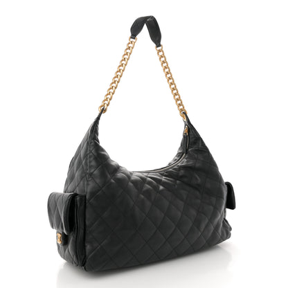 Chanel Shiny Lambskin Quilted Maxi Trendy Pockets Hobo Black 3 of 11