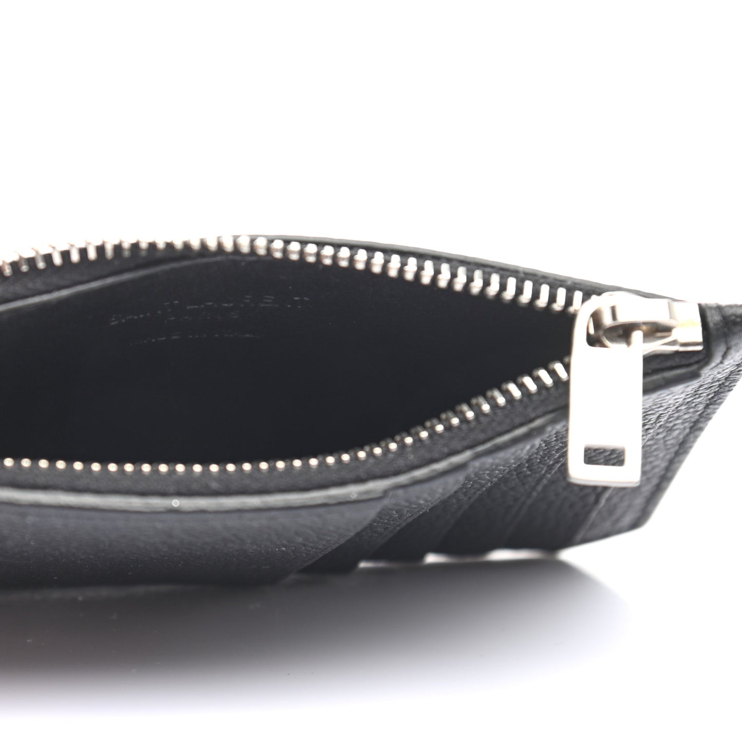 Grained Calfskin 5 Fragments Zip Pouch Card Holder Black