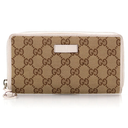 Gucci Monogram Horsebit Zip Around Wallet Beige Ebony White 1 of 8
