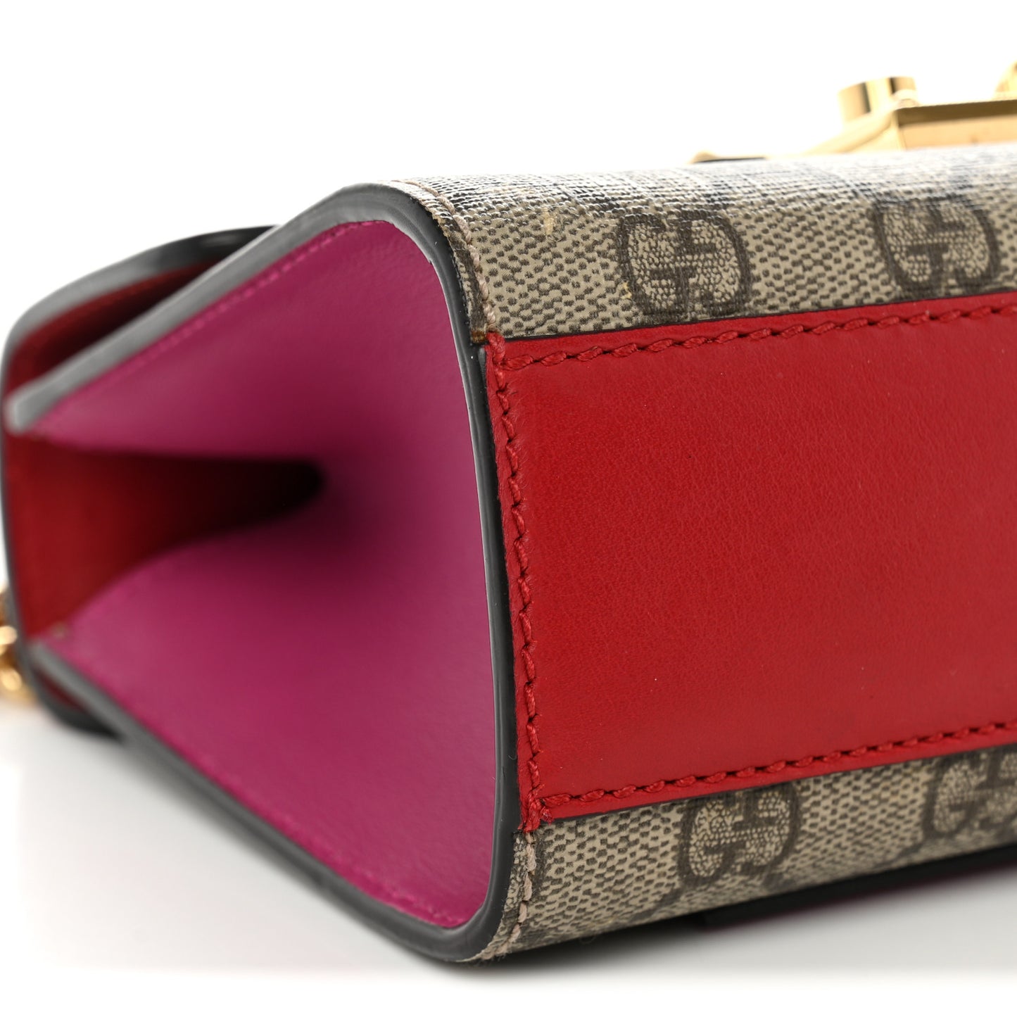 GG Supreme Monogram Calfskin Small Padlock Shoulder Bag Beige Hibiscus Red New Rosette