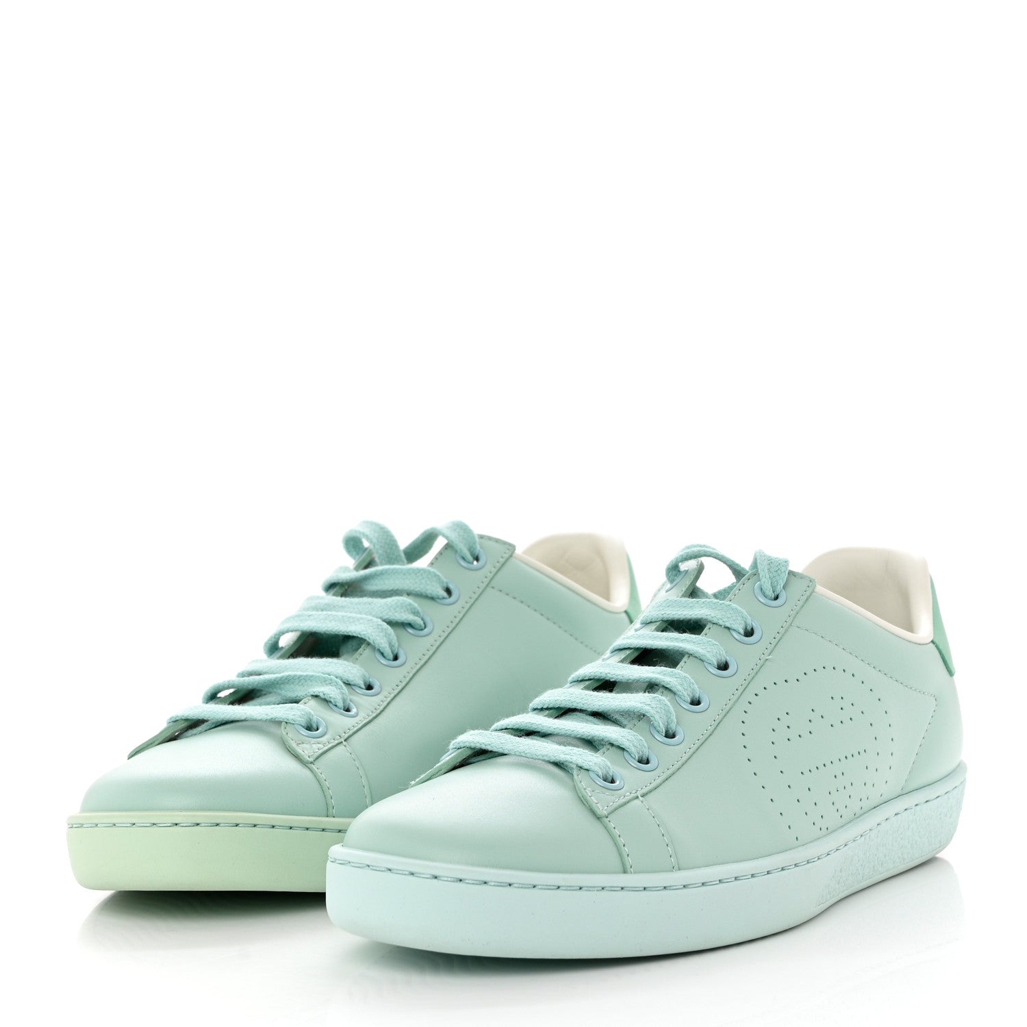 Gucci Calfskin Interlocking G Perforated Womens Ace Sneakers 36.5 Water Green Synthetic Green Garden 3 of 9
