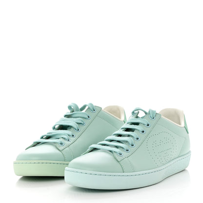Gucci Calfskin Interlocking G Perforated Womens Ace Sneakers 36.5 Water Green Synthetic Green Garden 3 of 9