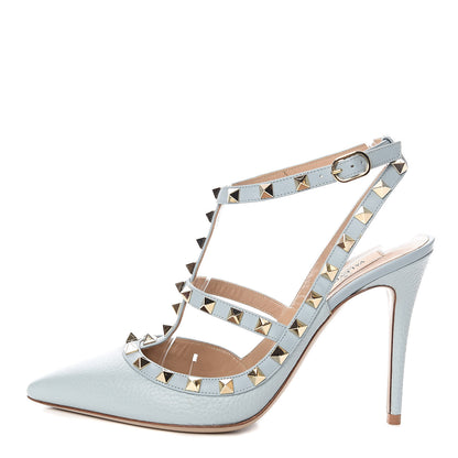 Valentino Garavani Pebbled Calfskin Rockstud Ankle Strap 100mm Pumps 38.5 Sky Sorbet 1 of 7