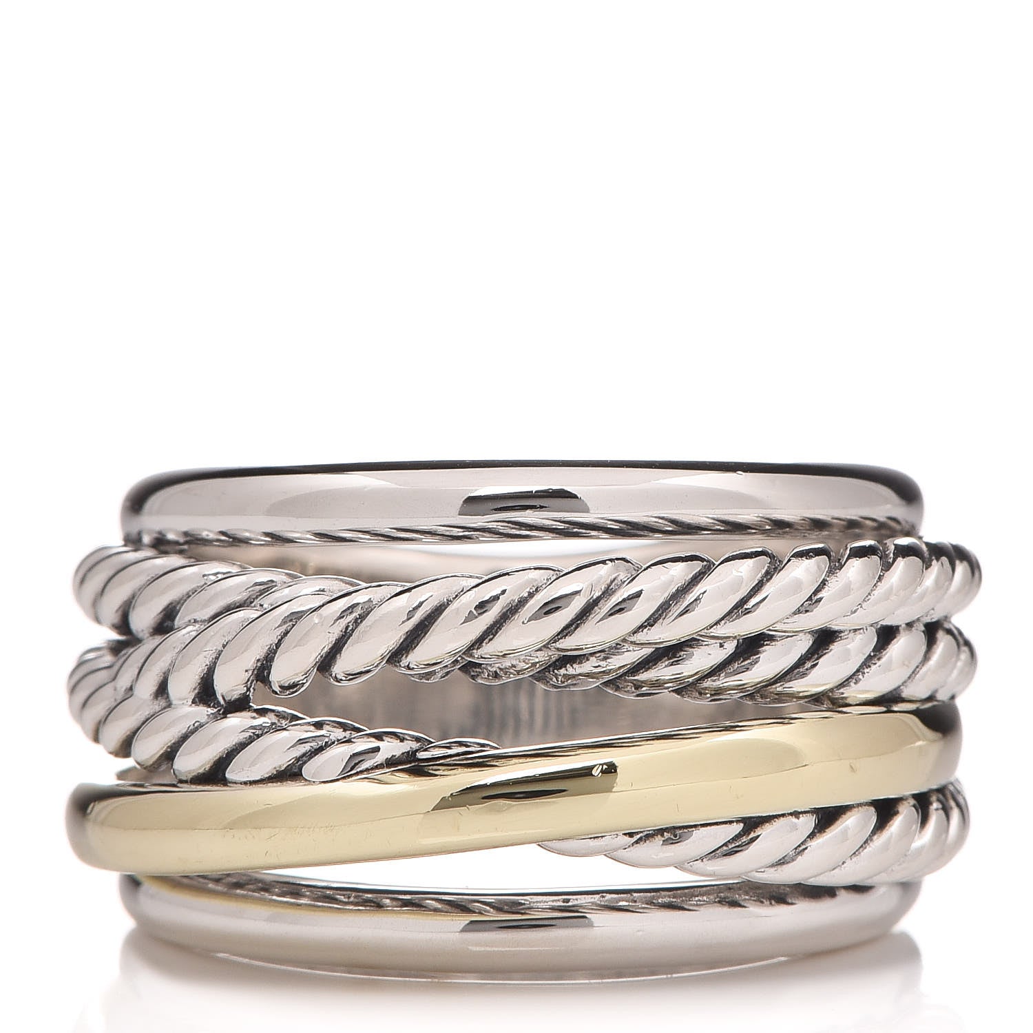 David Yurman Sterling Silver 14K Yellow Gold Narrow Crossover Ring 57 8 1 of 6
