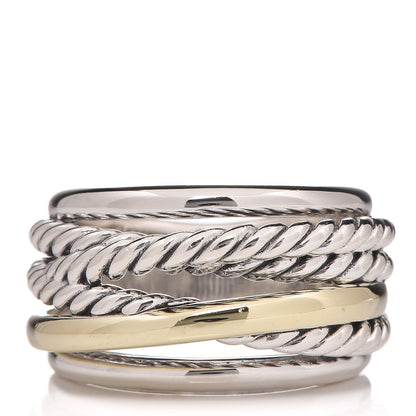 David Yurman Sterling Silver 14K Yellow Gold Narrow Crossover Ring 57 8 1 of 6