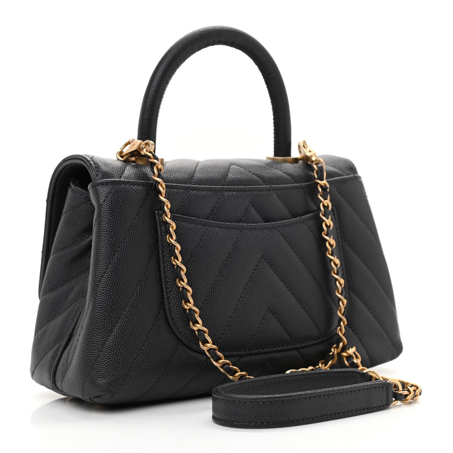 Chanel Caviar Chevron Quilted Mini Coco Handle Flap Dark Grey 3 of 11