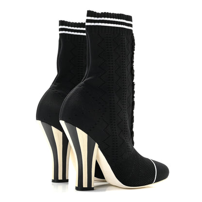 Fendi Stretch Fabric Openwork Rockoko 105mm Sock Boots 39 Black White 4 of 9