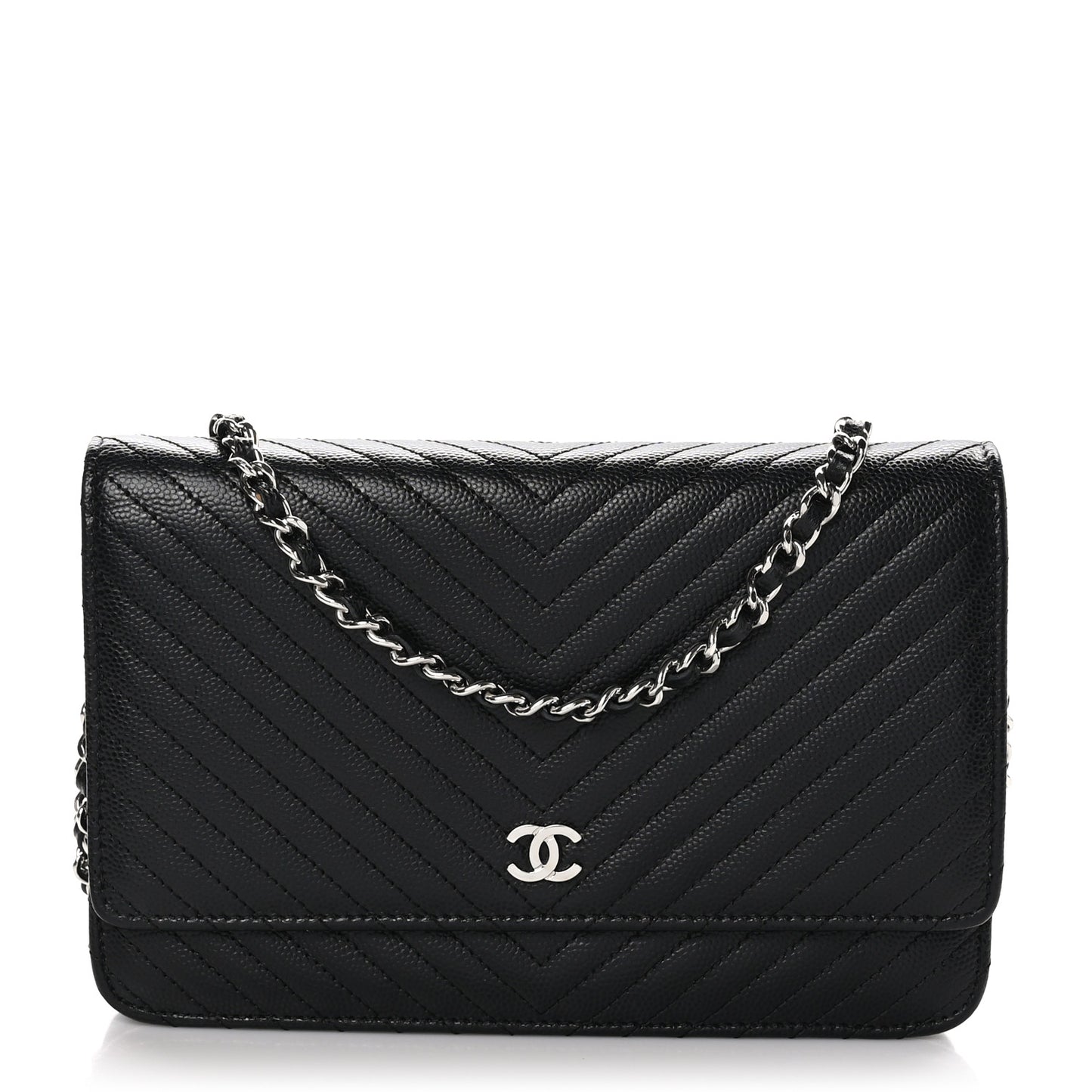 Caviar Chevron Quilted Wallet On Chain WOC Black