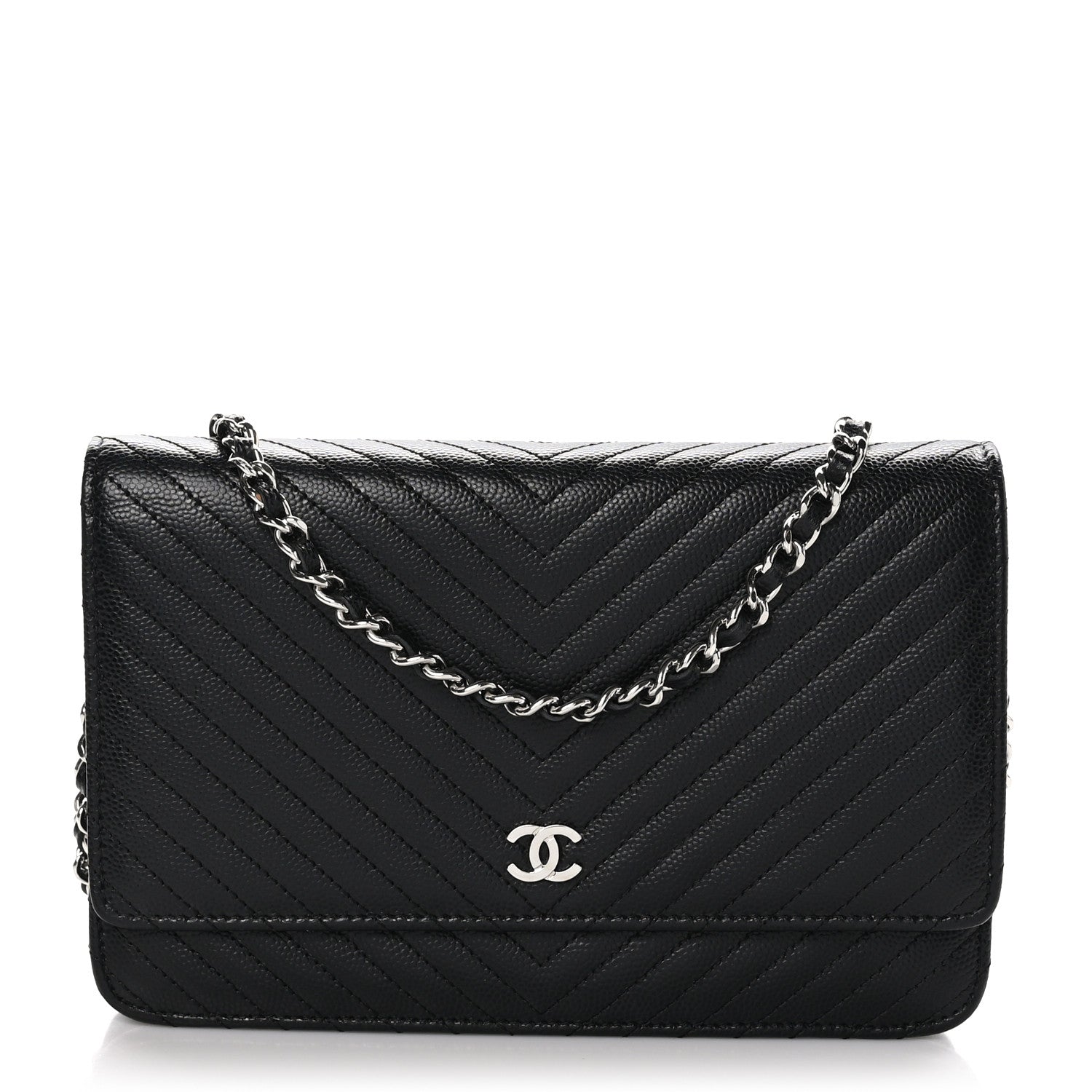 Chanel Caviar Chevron Quilted Wallet On Chain WOC Black 1 of 11