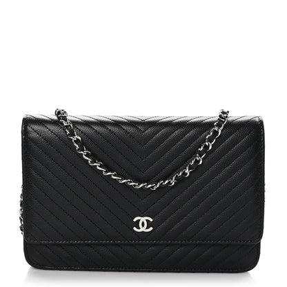 Chanel Caviar Chevron Quilted Wallet On Chain WOC Black 1 of 11