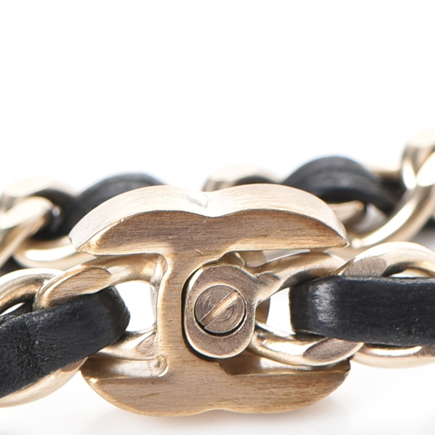 Lambskin CC Turn Lock Chain Belt Black Gold