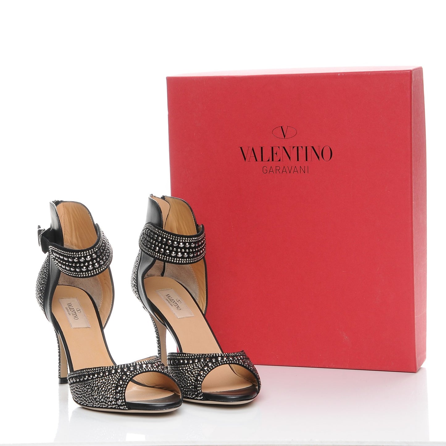 Calfskin Studded Ankle Strap Pumps 39.5 Black