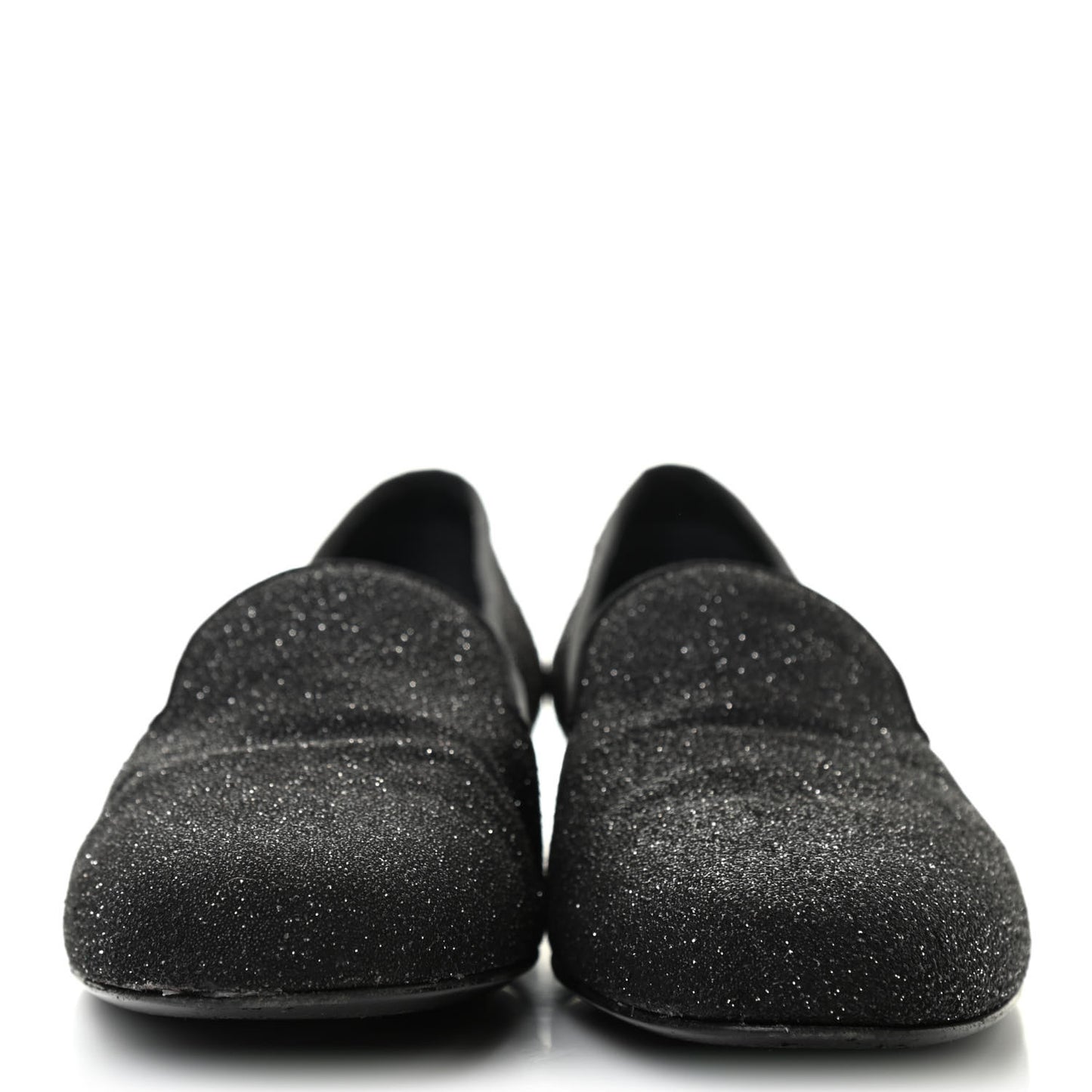 Metallic Calfskin Smoking Slipper Flat Loafers 38.5 Black Glitter