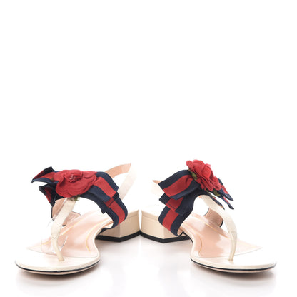Gucci Lambskin Grosgrain Web Floral Thong Sandals 39 White 5 of 11