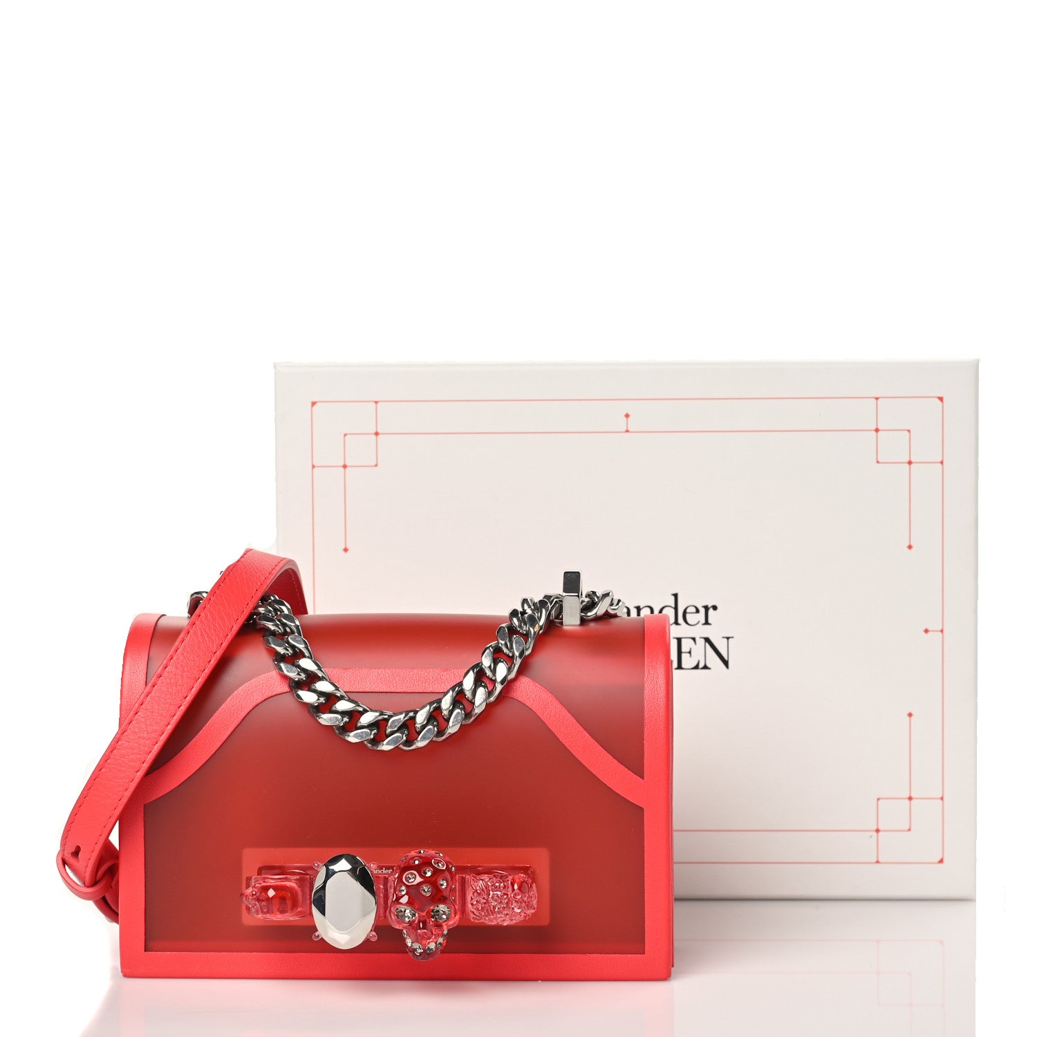 Alexander McQueen Calfskin Polyurethane Jeweled Knuckle Satchel Red 9 of 9