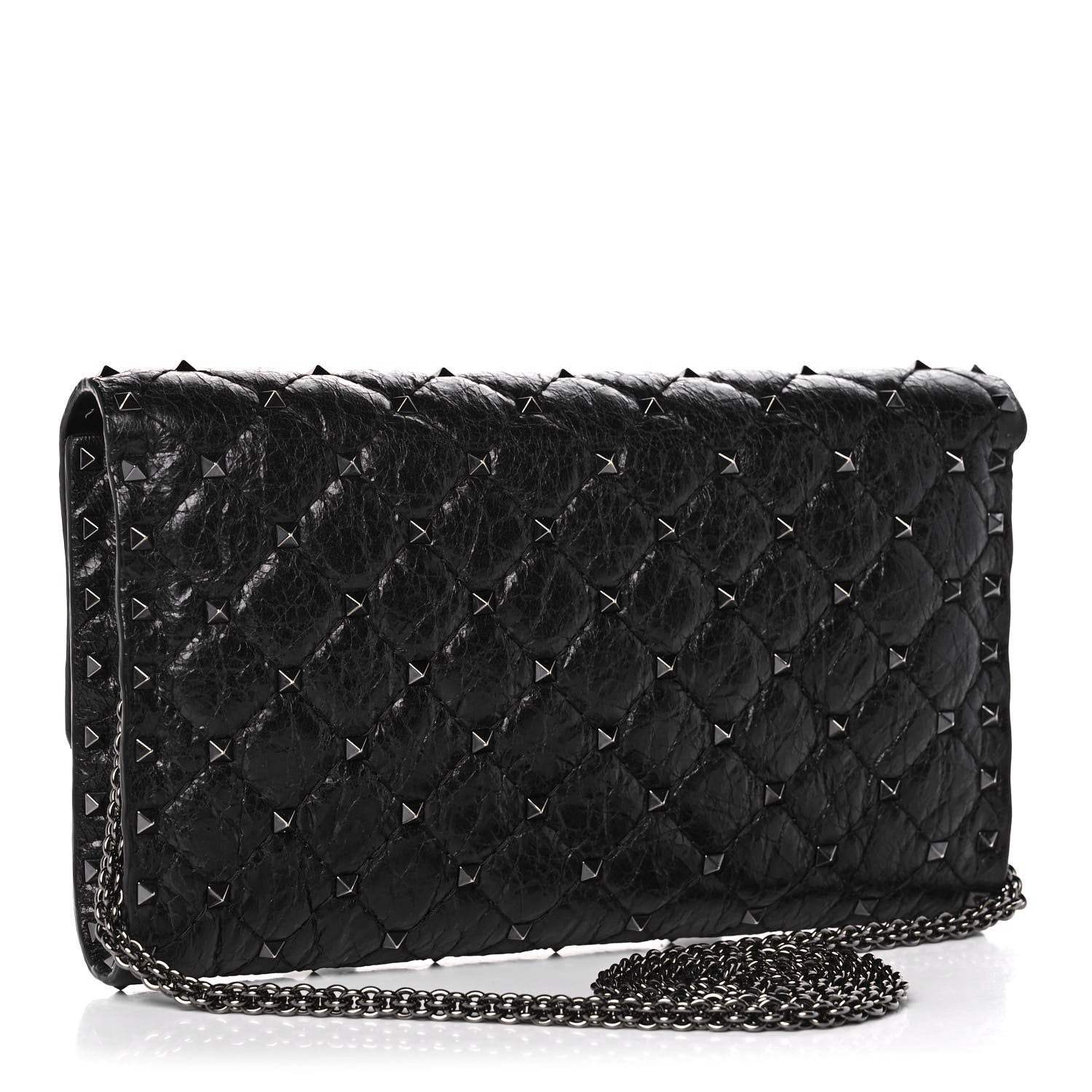 Valentino Garavani Craquele Nappa Rockstud Spike Wallet on Chain Black 3 of 14