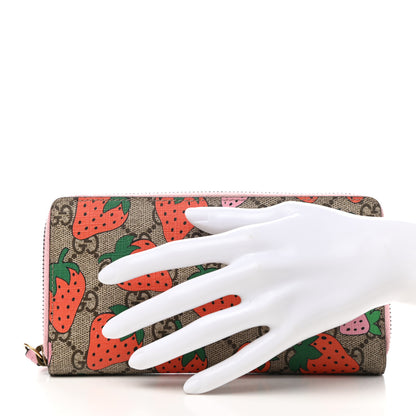 Gucci GG Supreme Monogram Strawberry Zip Around Wallet Light Pink 2 of 8