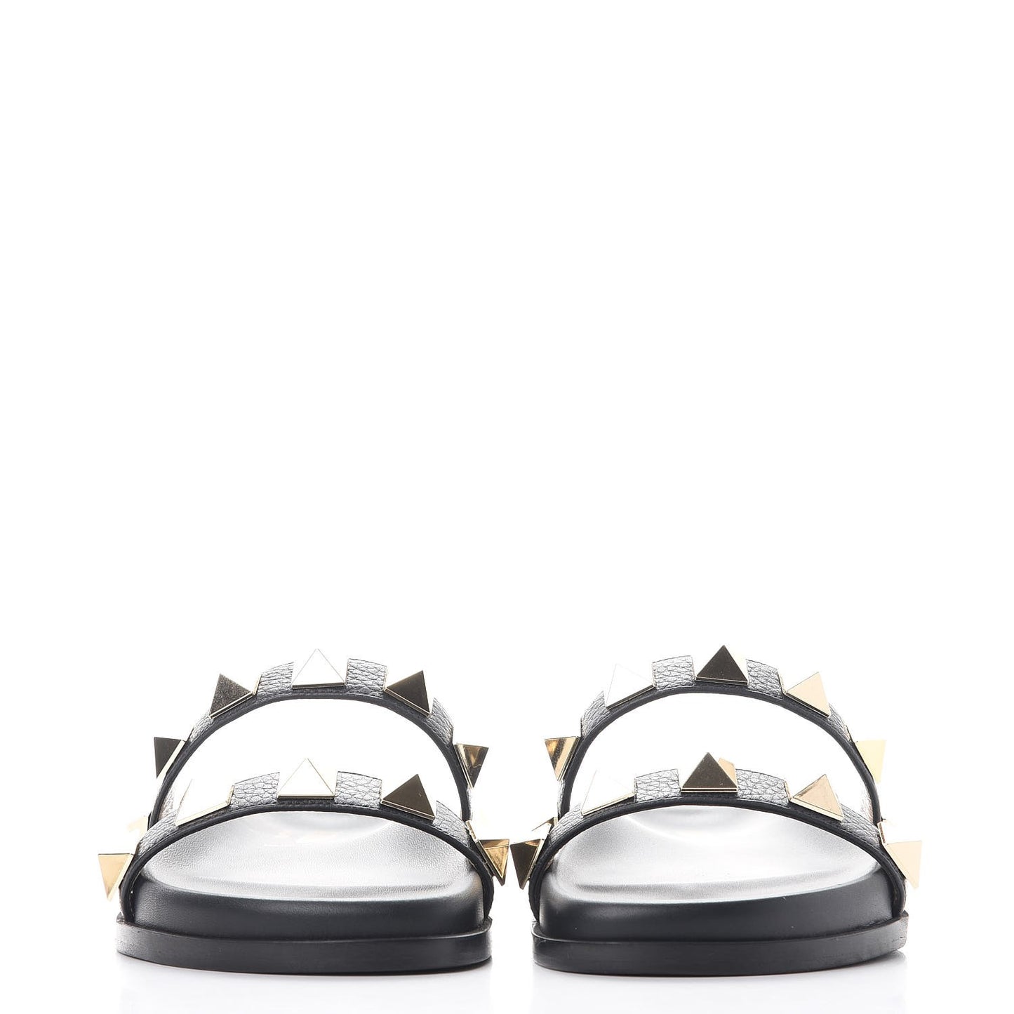 Pebbled Calfskin Macro Rockstud Lock Slide Sandals 35 Black