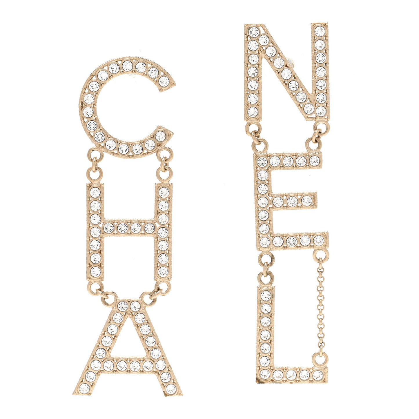 Crystal Cha-Nel Logo Drop Earrings Gold