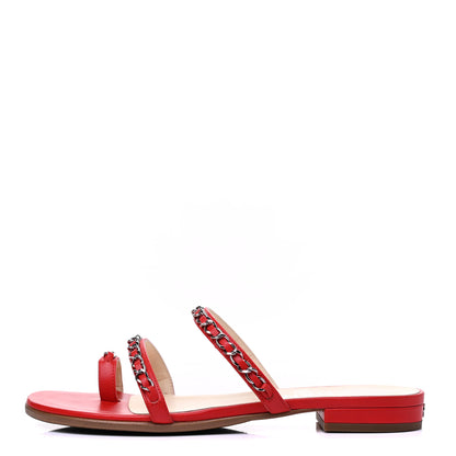 Chanel Calfskin Chain CC Sandals 35 Red 1 of 7