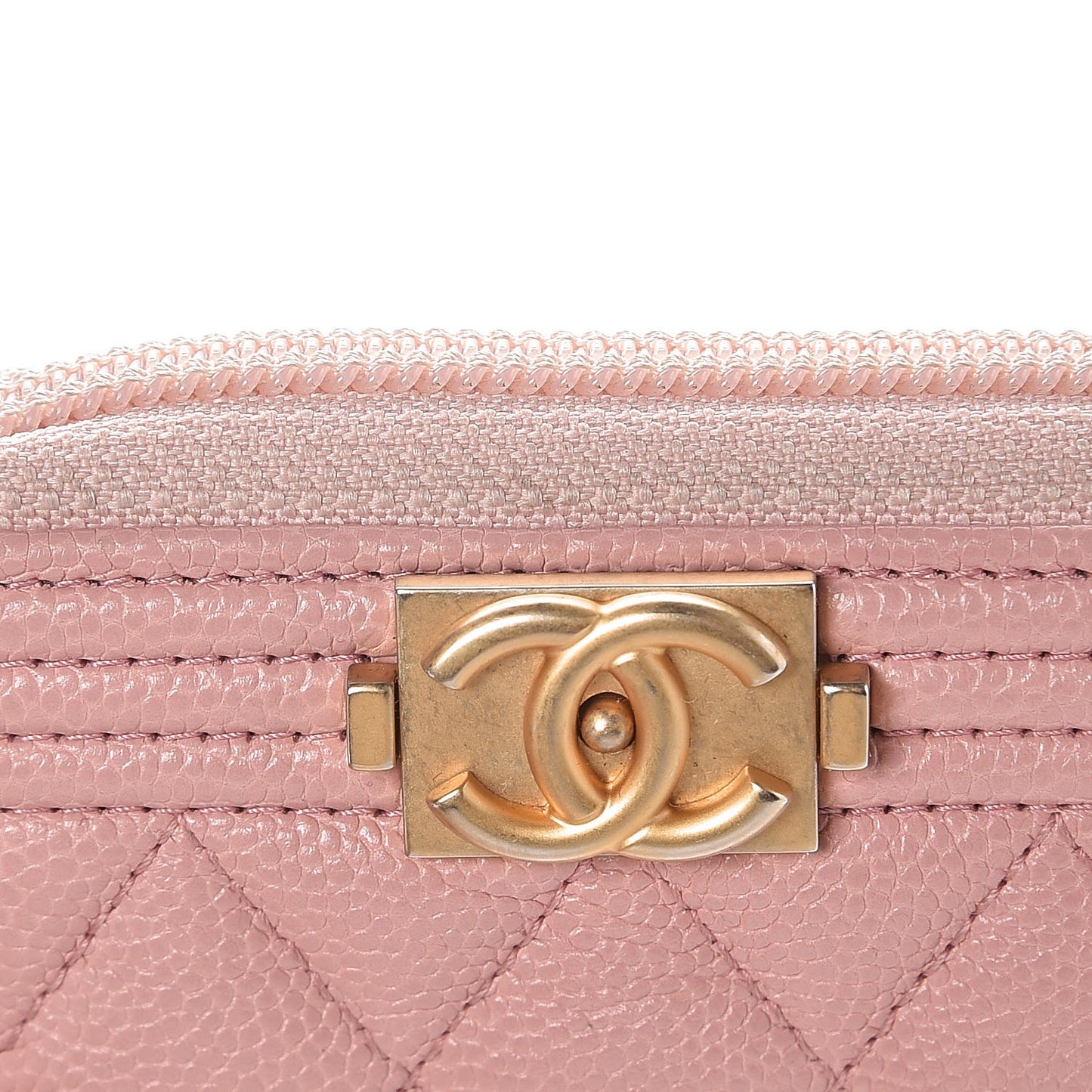 Caviar Quilted Boy Zip Around Coin Purse Wallet Light Pink
